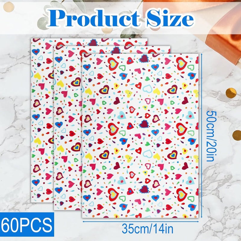 Ethanberg 60 Sheets Gift Wrapping Tissue Paper Bulk, Multicolour Hearts Printed Tissue Paper for Gift Bags, Decorative Art Papers for DIY Crafts Wedding Birthday Baby Showers Holiday Party Decor, 20x14 Inches - Image 2